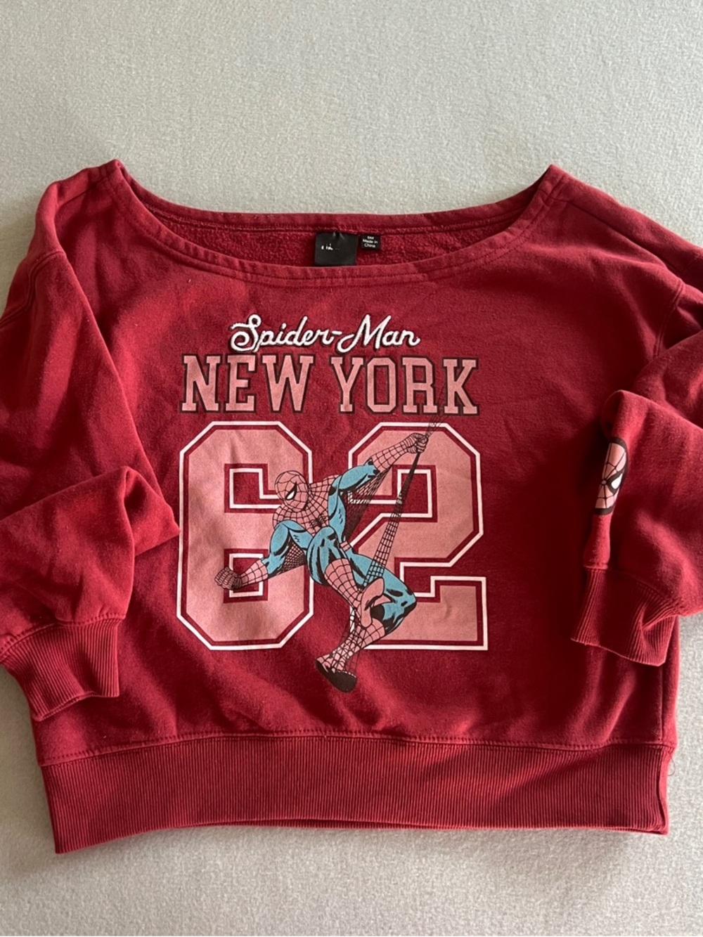 Marvel Spider-Man Red Off-the-Shoulder Graphic Sweater